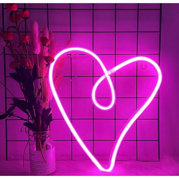 Love Heart Neon Signs, Wall Light for Bedroom, Battery/USB Operated Pink LED - Picture 4 of 4